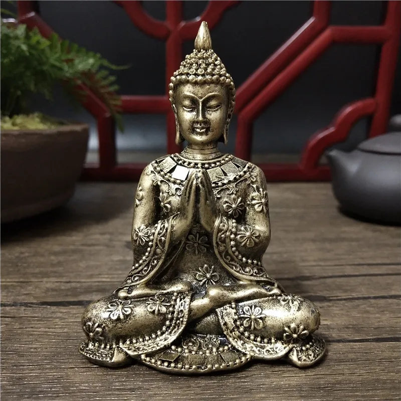 Thailand Buddha Statues Home Decoration Bronze Color Resin Crafts Meditation Buddha Sculpture Feng Shui Figurines Ornaments Lootquake LLC