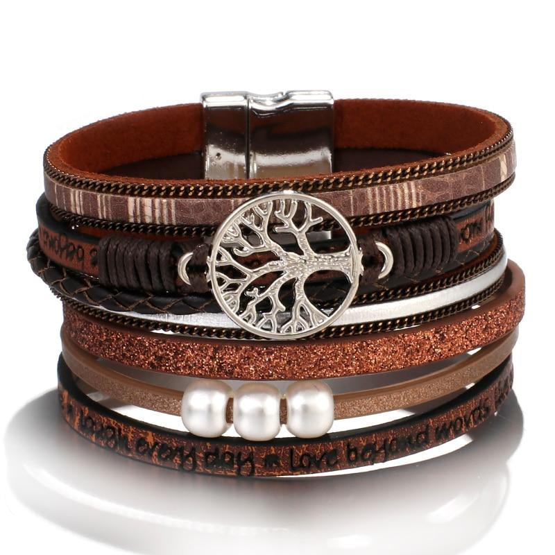 High Quality Handmade Elegant Fashion Luxury Modern New Amazing Charm Pearl Life of tree Leather Bracelets For Women - SJB-DIAMOND ELITES