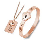 Fashion Concentric Lock Key Titanium Steel Stainless Steel Luxury Jewelry Bracelet and Necklace Couple Sets For Women - SJB-DIAMOND ELITES