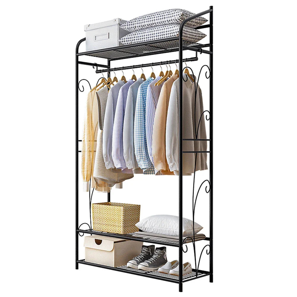 Bingopaw Black Metal Clothes Rack Stand Heavy Duty Garment Rail with 2 Storage Shelves for Shoes & Closet Organization Lootquake LLC