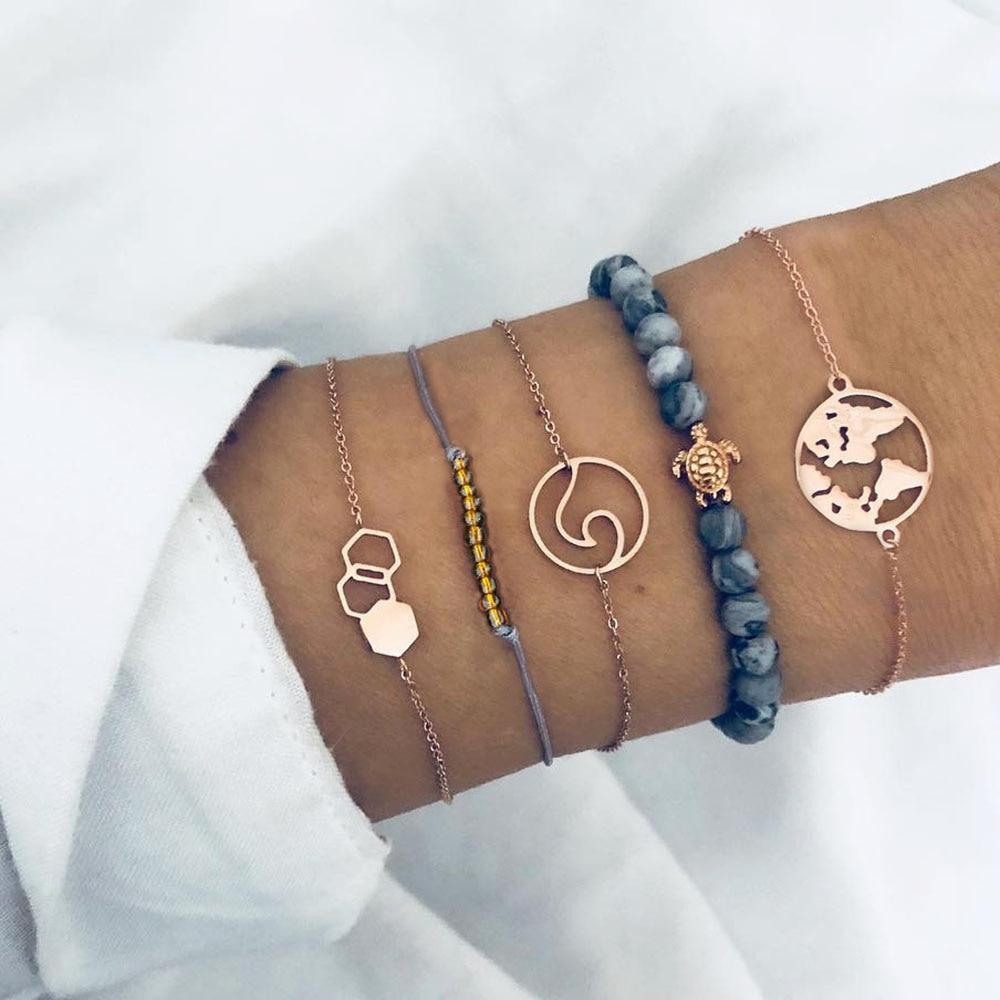 Fashion Bohemia Leaf Round Knot Cuff Bangle Gold Chain Charm Bracelet  for Women Simple Geometric Bracelets Luxury Jewelry - SJB-DIAMOND ELITES