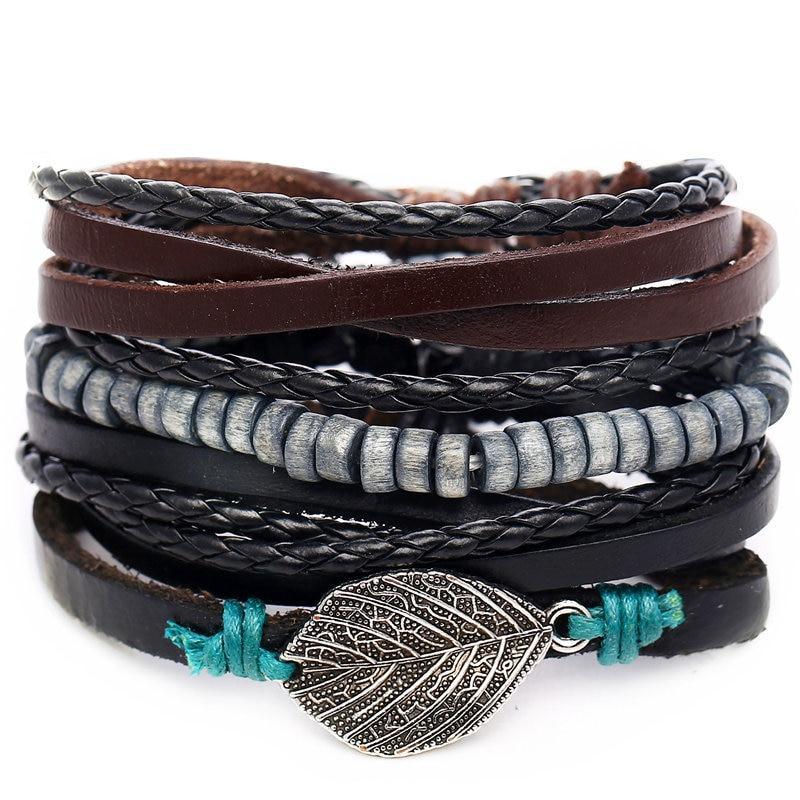 BOHO Tibet Stone Feather Multilayer Leather Bracelet Eye Fish Charms Beads Bracelets For Men Vintage Punk Wrap Wristband Cool Jewelry - SJB-DIAMOND ELITES