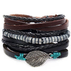 BOHO Tibet Stone Feather Multilayer Leather Bracelet Eye Fish Charms Beads Bracelets For Men Vintage Punk Wrap Wristband Cool Jewelry - SJB-DIAMOND ELITES