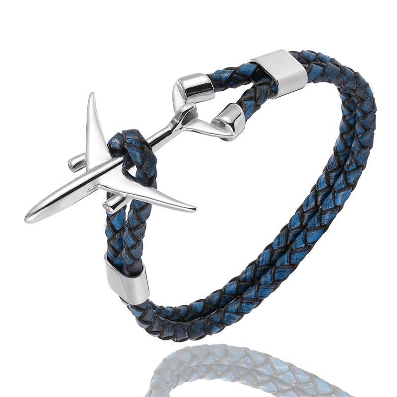 Modern Stainless Steel Airplane Anchor Luxury Bracelets For Men And Women Genuine Multi-Layer Leather Elegant Bracelet Freestyle Home Jewelry - SJB-DIAMOND ELITES