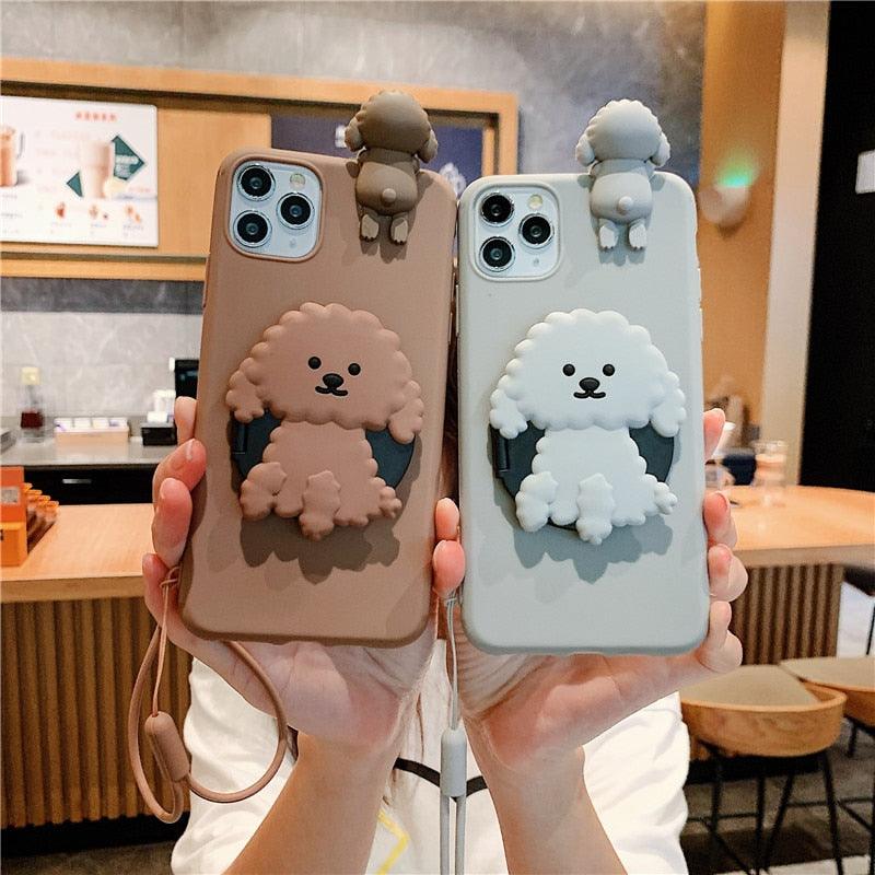 3D Cute Cartoon Dog Mirror Stand Phone Case For Iphone 13 Pro Max 12 11 Xr X Xs Max 5 6 7plus 8 Plus With Lanyard Cover Soft Durable Silicone Drop Protection Cover For Iphone Stevvex