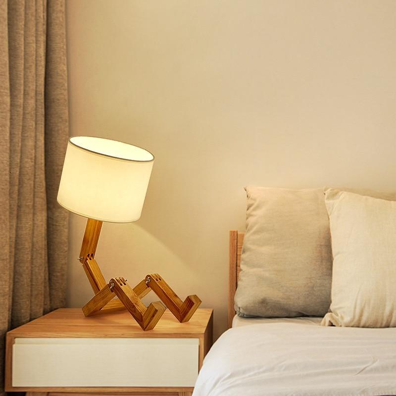 New Modern Luxury and Retro STEVVEX Wood Robot Shape Folding Table Lamp Creative European Fashion Bedroom Study Bedroom Bedside Linen Lamp Shade Table Lamp - SJB-DIAMOND ELITES