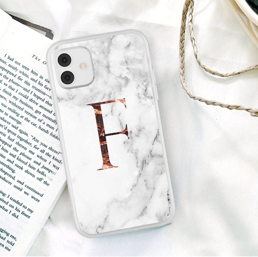 White A-Z Marble Texture Phone Cover For Iphone 12 Mini Soft Silicone Back Case Solid Name Phone Case Luxury Screen Camera Protection Shockproof Soft Cover Stevvex