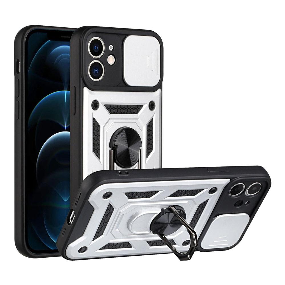 Camera Protection Shockproof Armor Case For iPhone 12 13 14 Pro Max Cover Men Cool  Woman Camera Cover And Stand Sliding Lens Protection Rotating Ring Mount  Shock Resistant Shockproof Protective Bumper Stevvex