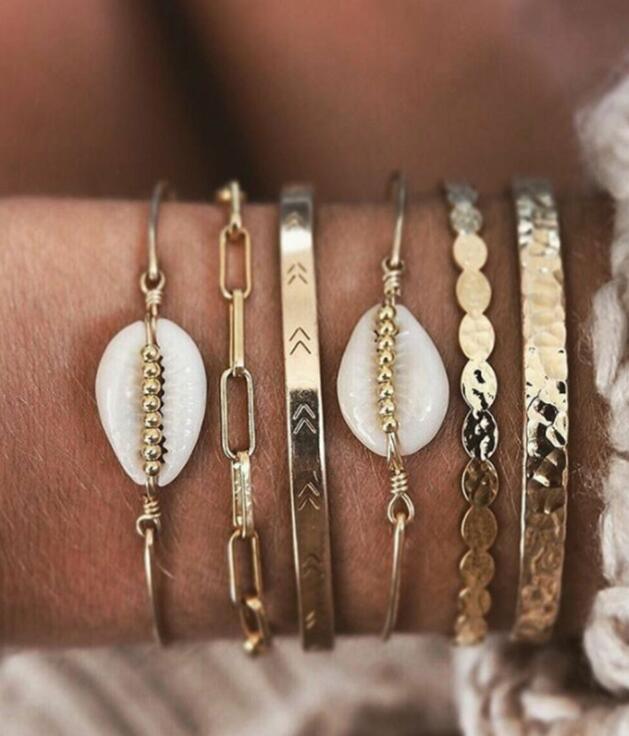Bohemian Gold Tassel Bracelets For Women Summer Shell Clear Crystal Stone Luxury Jewelry - SJB-DIAMOND ELITES