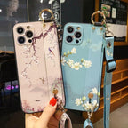 Ultra Luxury Case Cute Flower Design with Ring Kickstand Soft Crossbody Phone Cover for iPhone 13 14 Pro Max Case Fashion Crossbody Shoulder Strap Flower Leaf Phone Holder Cover for iPhone 12 11 X XR XS 7 8 Plus Stevvex