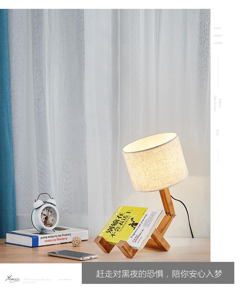 New Modern Luxury and Retro STEVVEX Wood Robot Shape Folding Table Lamp Creative European Fashion Bedroom Study Bedroom Bedside Linen Lamp Shade Table Lamp - SJB-DIAMOND ELITES