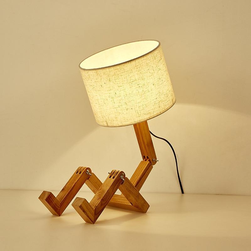 New Modern Luxury and Retro STEVVEX Wood Robot Shape Folding Table Lamp Creative European Fashion Bedroom Study Bedroom Bedside Linen Lamp Shade Table Lamp - SJB-DIAMOND ELITES