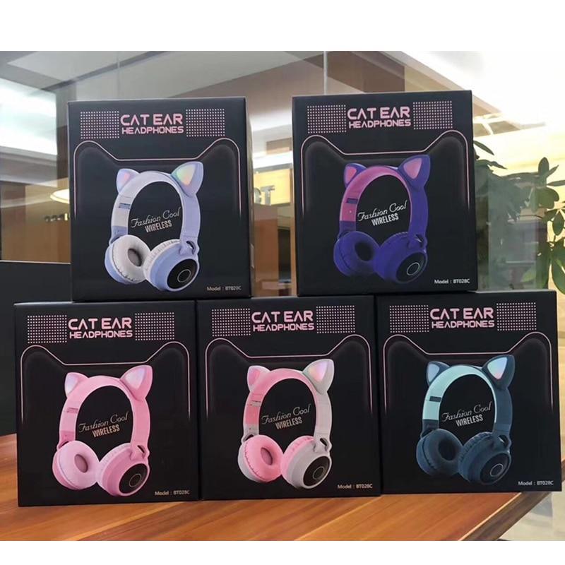 STEVVEX New Luxury Interesting LED Cat Ear Noise Cancelling Headphones Bluetooth 5.0  For Young People and  Kids Headset Support TF Card 3.5mm Plug With Mic - SJB-DIAMOND ELITES