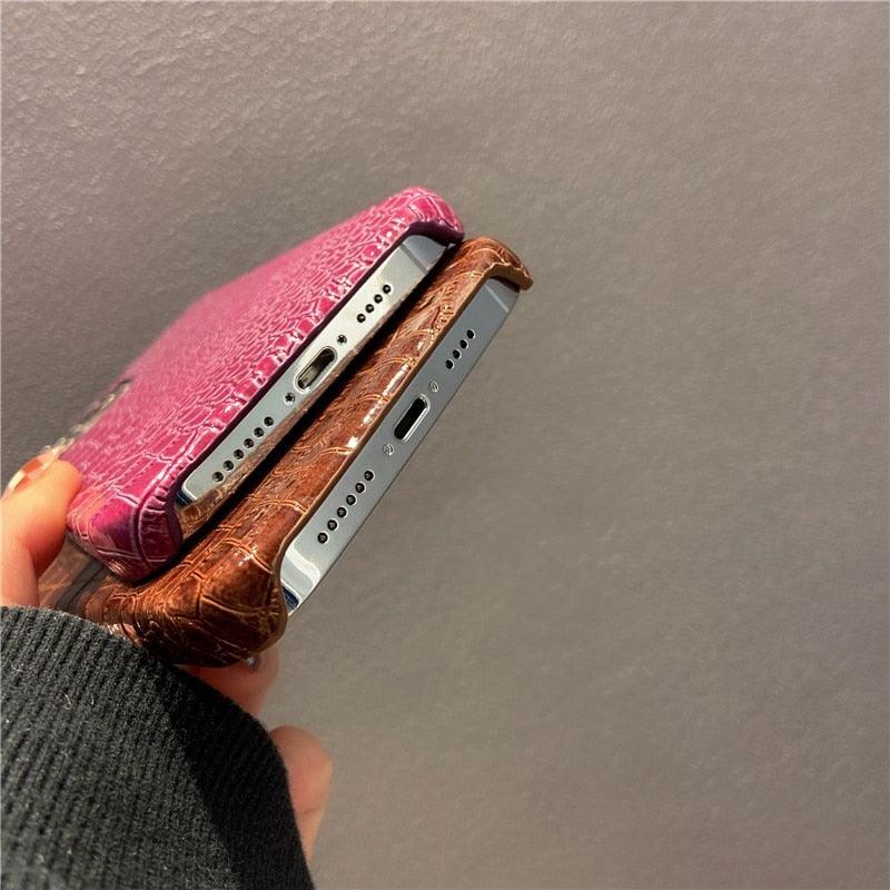 Genuine Leather Case for iPhone 13 Pro Classic Pattern Real Leather Full Coverage High-end Luxury Glossy Leather Couple Soft Case For iPhone 14 11 12 13 Pro Max 7 8 Plus 2 iPhone Cover Stevvex