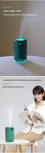 Home Table Wireless Ultrasonic Air Humidifier, Portable Mini Aroma Water Mist Diffuser, Battery Life Show, 500ml, 2000mAh Lootquake LLC