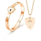 Fashion Concentric Lock Key Titanium Steel Stainless Steel Luxury Jewelry Bracelet and Necklace Couple Sets For Women - SJB-DIAMOND ELITES