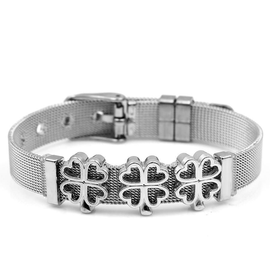 Two-tone Stainless Steel  Bracelets For Women Men Golden Love Heart Beaded  Ribbon  Bracelet & Bangle Gifts - SJB-DIAMOND ELITES