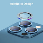 2023 New Diamond Bling Metal Ring Glass Protective Cap For iPhone 14 13 12 11 Pro Max Mini Camera Lens Circle Protector Paste Tempered Glass Camera Cover Camera Lens Protector Stevvex