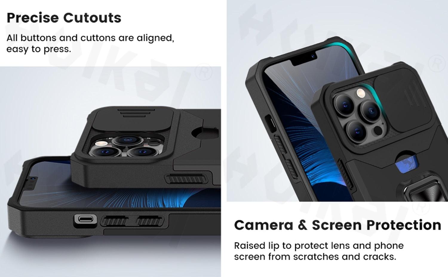 Slide Camera Cover Kickstand Card Wallet Case for iPhone11 X XS 8  Shockproof Protective Phone Case  Wallet Case for iPhone With Sliding Camera Case With Kickstand Magnetic Adjustable Ring Holder Stevvex