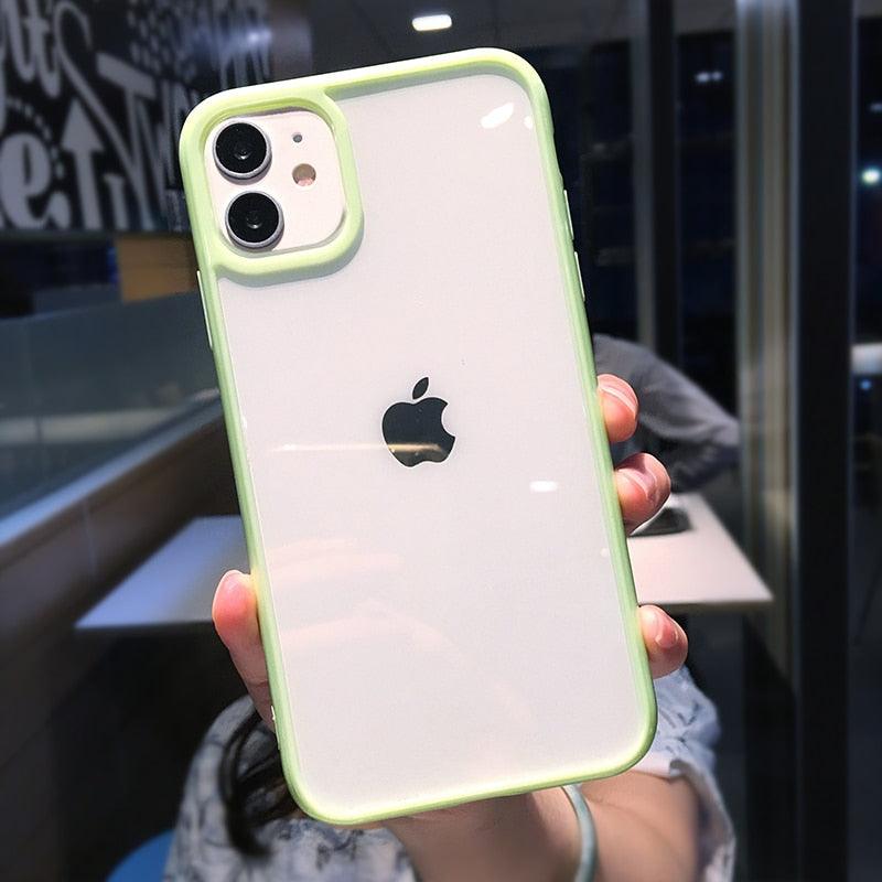 Transparent Shockproof Bumper Phone Case For iPhone 11 12 13 14 Pro Max Mini Cute Candy Color Hard Cover  Luxurious Translucent Case for iPhone Stevvex