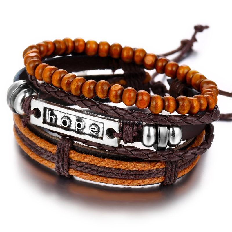BOHO Tibet Stone Feather Multilayer Leather Bracelet Eye Fish Charms Beads Bracelets For Men Vintage Punk Wrap Wristband Cool Jewelry - SJB-DIAMOND ELITES
