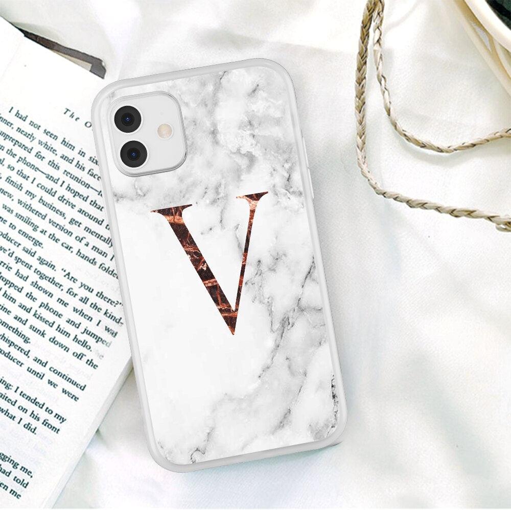 White A-Z Marble Texture Phone Cover For Iphone 12 Mini Soft Silicone Back Case Solid Name Phone Case Luxury Screen Camera Protection Shockproof Soft Cover Stevvex