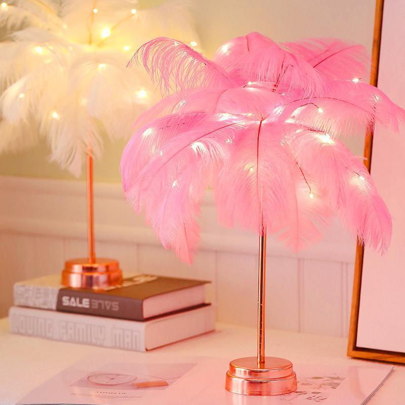 STEVVEX Feather Table Lamp USB Rechargeable Tree Shape LED Lights Decorative Flashing Lamp Night Light Lamps For Bedroom - SJB-DIAMOND ELITES