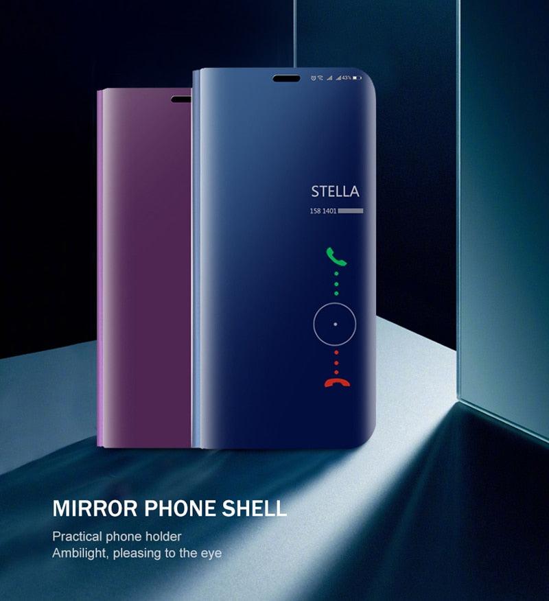 Smart Flip Phone Case For iPhone X XR XS 5 5S SE 7 8 6 6S Plus 11 12 13 Mini Pro Max 2020 Mirror Window Standing Holder Cover  Mirror Screen Smart Plating Case 360 Full Body Ultra Thin Intelligent Protective Case Stevvex