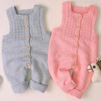 Handmade Baby Knitting Rompers Sleeveless Solid Color Jumpsuit Winter Romper For Girls and Boys In Modern Retro Style
