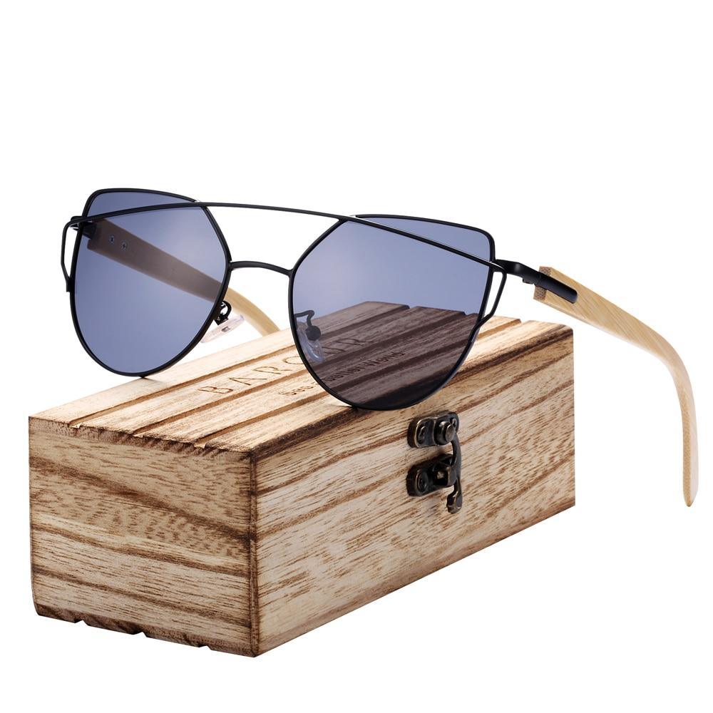 Modern Cat Eye Sunglasses for Women Polarized Sunglasses with metal frame and natural Bamboo wood frame Fashion Style - SJB-DIAMOND ELITES