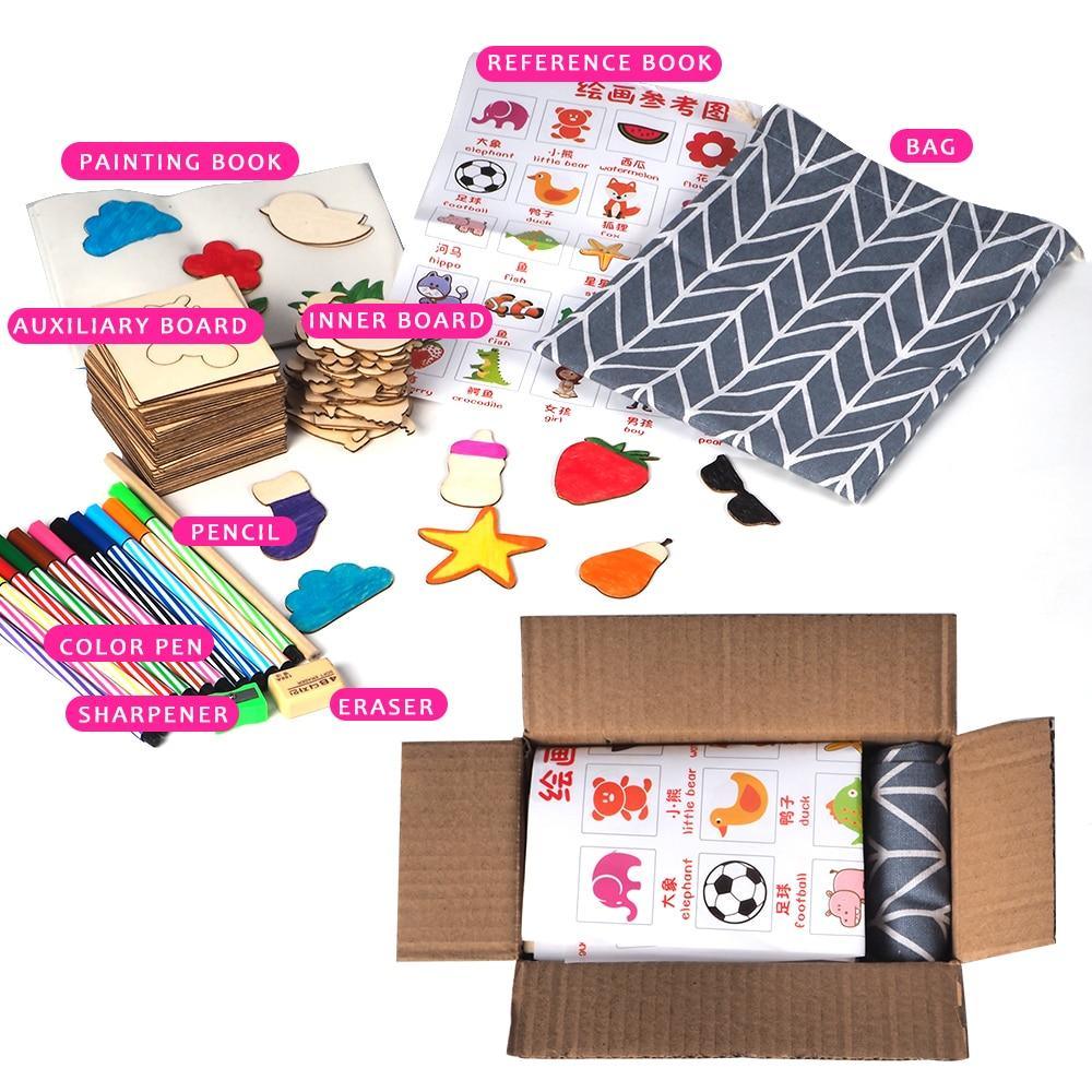 100Pcs Baby Wooden Drawing Toys Painting Stencil Templates Coloring Board Children Creative Doodles Early Learning Education Toy - SJB-DIAMOND ELITES