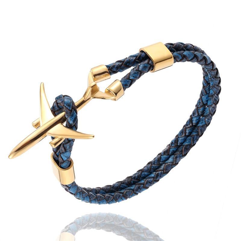 Modern Stainless Steel Airplane Anchor Luxury Bracelets For Men And Women Genuine Multi-Layer Leather Elegant Bracelet Freestyle Home Jewelry - SJB-DIAMOND ELITES