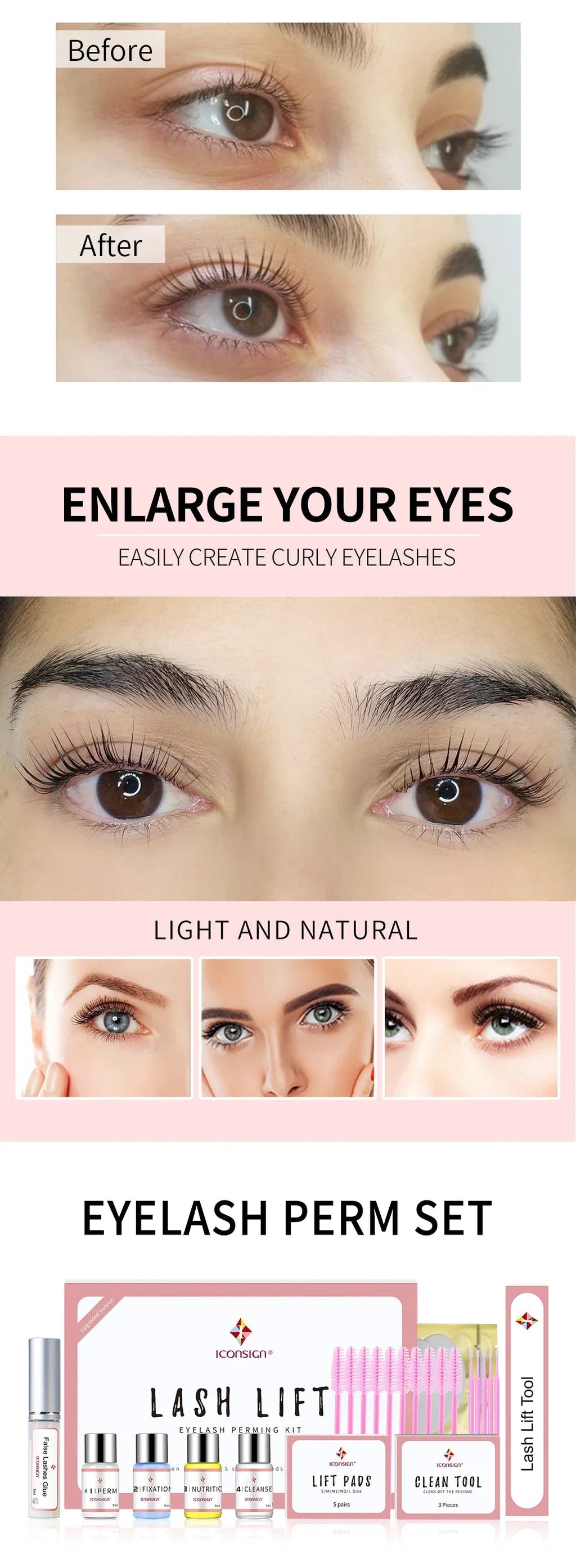 ICONSIGN Upgrade Version Lash Lift Kit Lifting Eyelashes Lasting 6-8 Weeks Lash Perm Eyelash Enhancer Makeup Tools Lootquake LLC