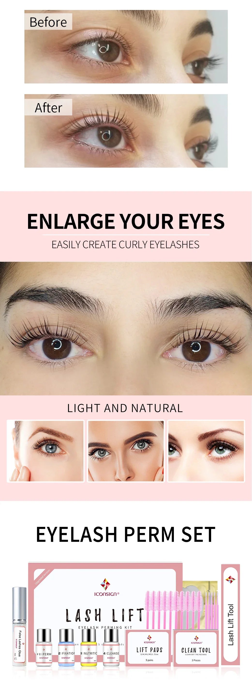 ICONSIGN Upgrade Version Lash Lift Kit Lifting Eyelashes Lasting 6-8 Weeks Lash Perm Eyelash Enhancer Makeup Tools Lootquake LLC
