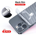 2Pcs Carbon Fiber Matte Back Film For iPhone 14 13 12 Mini 11 Pro XR X XS Max 7 8 Plus SE3 Transparent Scratch Resistant Sticker Slim Fit Clear Transparent 3D Carbon Fiber Back Skin Rear Screen Guard Protector Sticker Stevvex