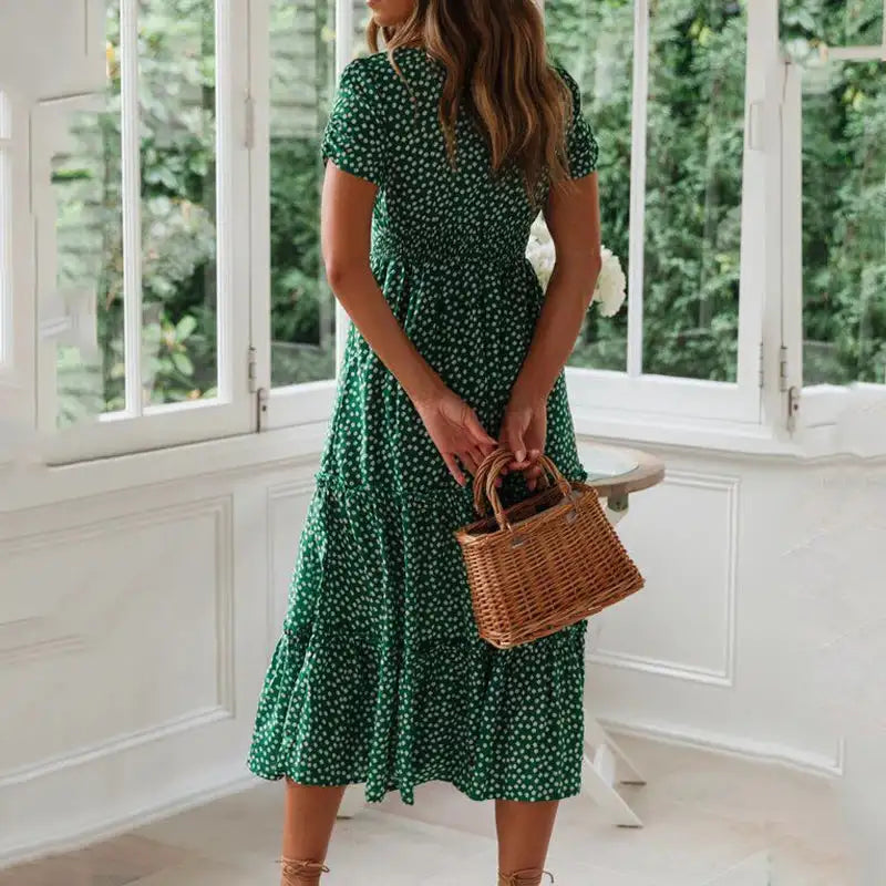Vestidos Vintage Vintage Print Puff Sleeve summer Beach sweet dresses Casual Square collar floral maxi long dress 2024 festa