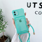 Transparent Wallet Case for iPhone 13 12 11 Pro Xs Max Shockproof Card Crossbody Lanyard Rope Strap Cover Transparent Soft Case Necklace Phone Cover Colorful Case & Adjustable Strap Stevvex