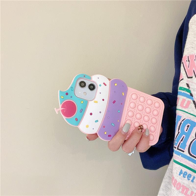 3D Delicious Cherry Ice Cream Silicone Phone Case For iphone 13 12 11 Pro Max Xs Xr 7 8 Plus X Se finger bubble game soft cover 3D Cartoon Cupcake Shape Soft Silicone Full Protection Shockproof Case Stevvex