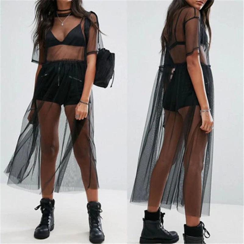 Sexy Women Party Evening Black  See Through Mesh Dress Sheer Maxi Dress Tulle Lace long Dress Casual Sexy Party Vintage Bodycon Lootquake LLC