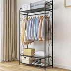Bingopaw Black Metal Clothes Rack Stand Heavy Duty Garment Rail with 2 Storage Shelves for Shoes & Closet Organization Lootquake LLC