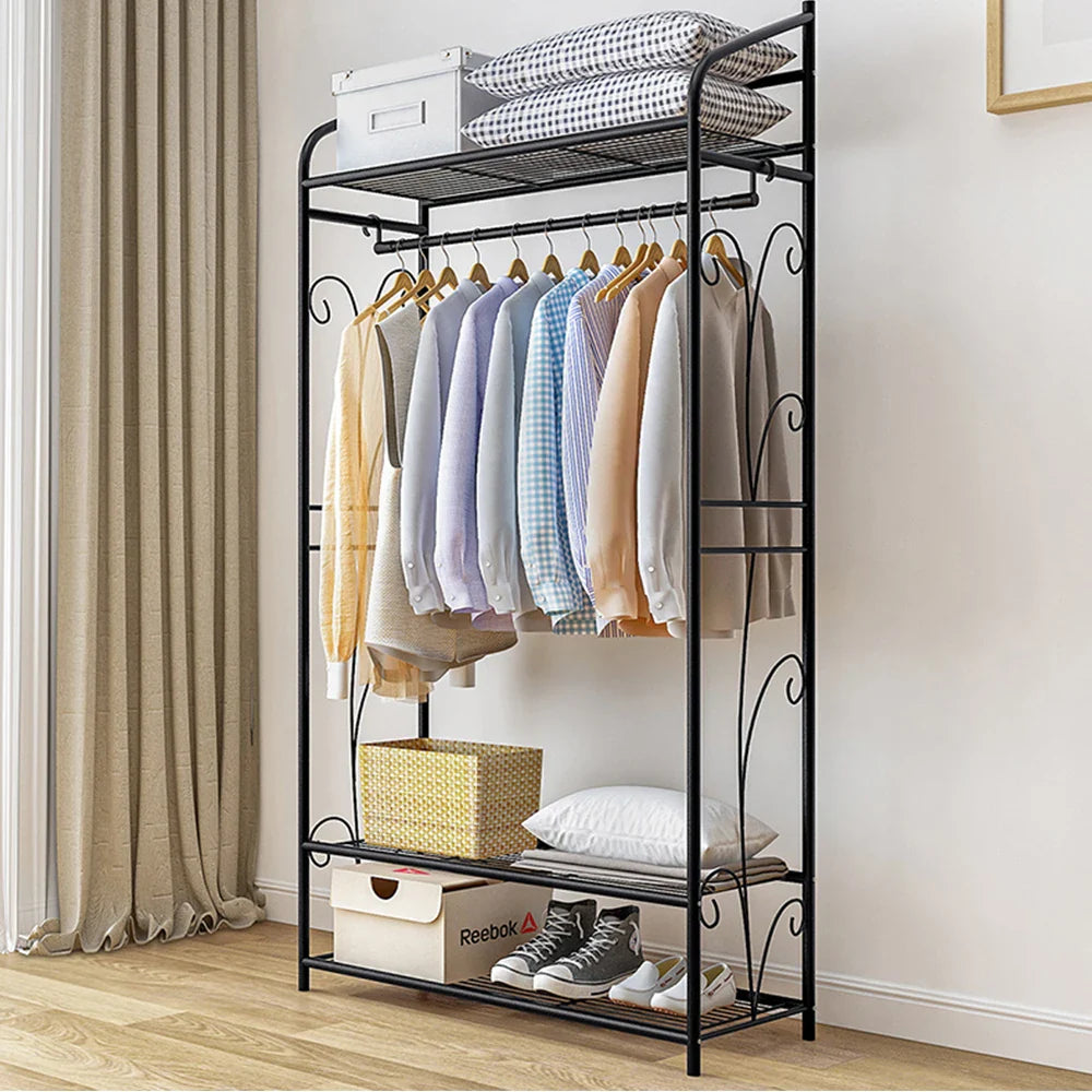 Bingopaw Black Metal Clothes Rack Stand Heavy Duty Garment Rail with 2 Storage Shelves for Shoes & Closet Organization Lootquake LLC