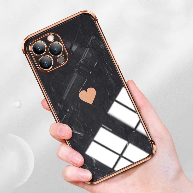 Luxury Shockproof Soft Case For iPhone 13 12 11 Pro Max XS XR X R 8 7 Plus iPhone12 12Pro iPhone11 Marble Texture Covers  Luxury Love Phone Case Cute Side Small Heart Pattern Soft Shockproof Full Lens Case for iPhone Stevvex