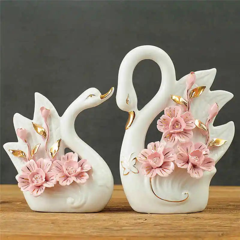 2PCS Swan Statue Pretty Creative Swan Sculpture Figurines Ceramic Crafts Art Home Decoration Accessories1 Pair Wedding Gift Lootquake LLC