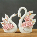 2PCS Swan Statue Pretty Creative Swan Sculpture Figurines Ceramic Crafts Art Home Decoration Accessories1 Pair Wedding Gift Lootquake LLC