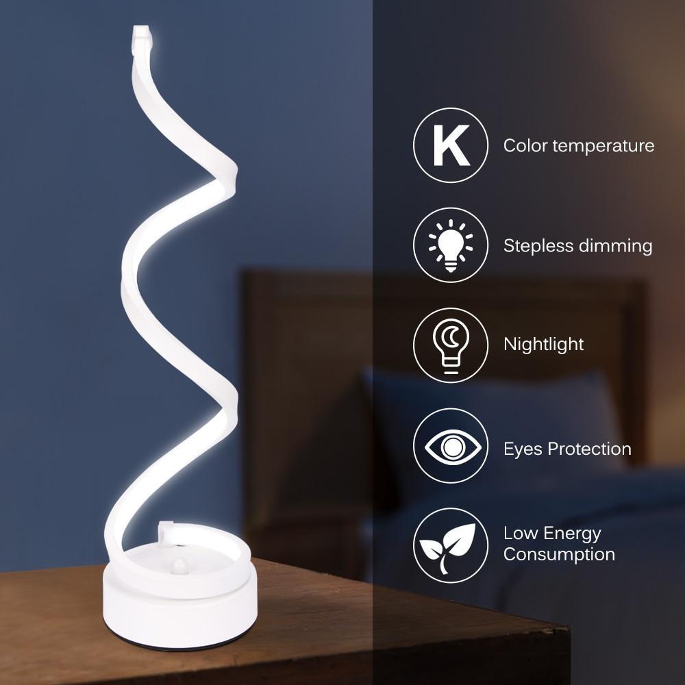 LED Spiral Table Lamp Modern Curved Desk Bedside Lamp Dim able Warm White Light For Living Room And Bedroom - SJB-DIAMOND ELITES