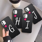 Women Elegant Black Initial Letter A-Z Love Heart Couples Phone Case For iPhone 13 12 Pro Max Mini Luxury Soft Silicone Cover Name Letter Case Stevvex