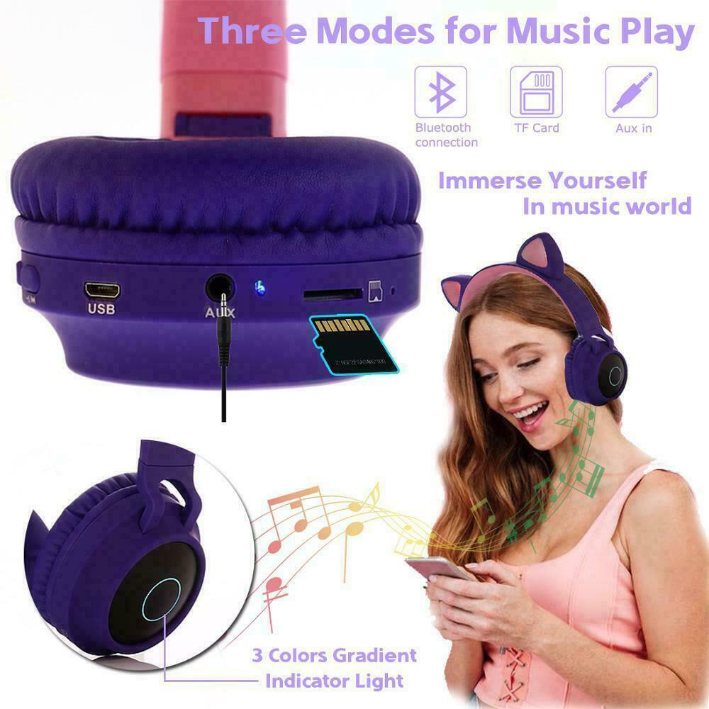 KIds Luxury Interesting Stevvex Portable Headset Wireless Bluetooth folding Headphones Headset Audio Adjustable Game Earphones With Microphone For PC phone (Pink) - SJB-DIAMOND ELITES