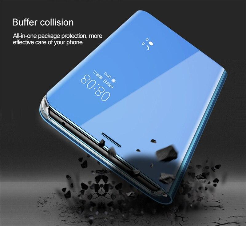 Smart Flip Phone Case For iPhone X XR XS 5 5S SE 7 8 6 6S Plus 11 12 13 Mini Pro Max 2020 Mirror Window Standing Holder Cover  Mirror Screen Smart Plating Case 360 Full Body Ultra Thin Intelligent Protective Case Stevvex