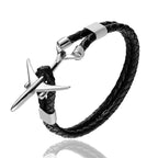 Modern Stainless Steel Airplane Anchor Luxury Bracelets For Men And Women Genuine Multi-Layer Leather Elegant Bracelet Freestyle Home Jewelry - SJB-DIAMOND ELITES
