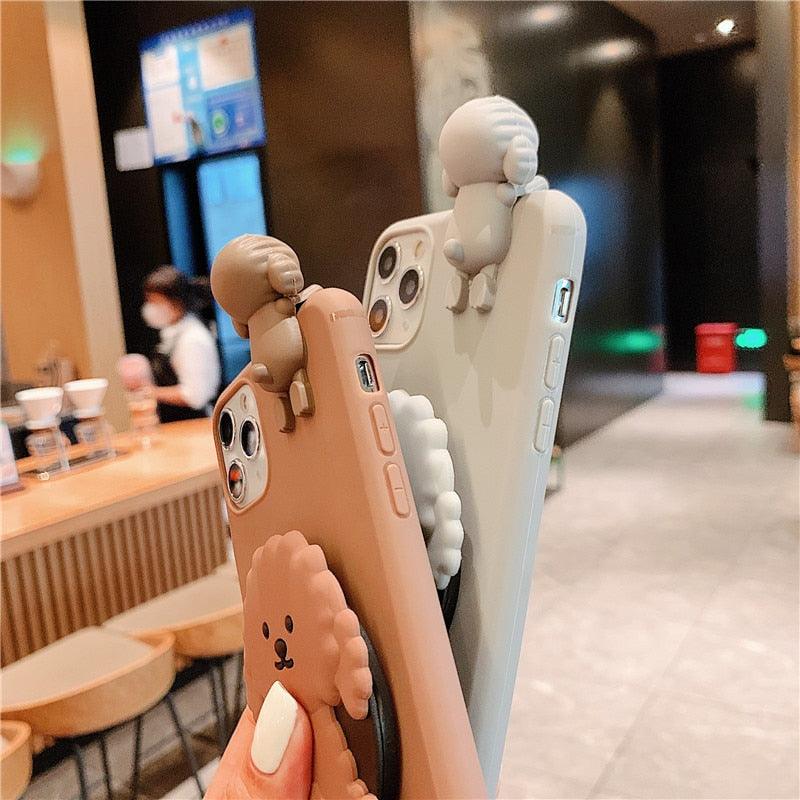 3D Cute Cartoon Dog Mirror Stand Phone Case For Iphone 13 Pro Max 12 11 Xr X Xs Max 5 6 7plus 8 Plus With Lanyard Cover Soft Durable Silicone Drop Protection Cover For Iphone Stevvex